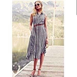 Anthropologie Holding Horses Knoxville Grey & White Striped MIDI Dress Size 4